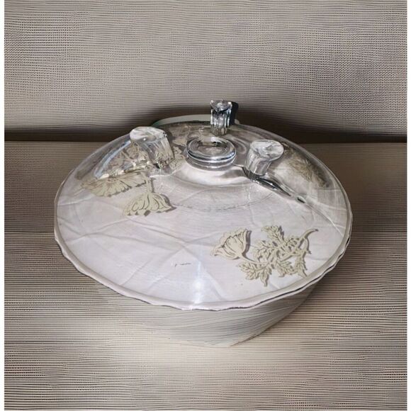 Vintage Silver City Glass Footed Dish With Floral Silver Overlay - Picture 3 of 4